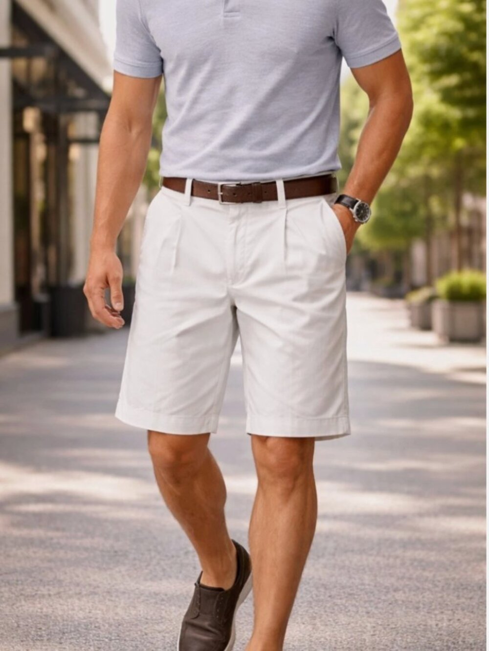 Men's Basic Edition Walking bermuda Shorts Size 34 beige 100% cotton *
